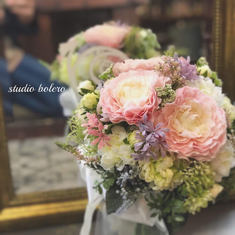 【造花】ラウンドブーケ 【結婚式 フラワー 造花 ブーケ ブートニア オーダーメイド】