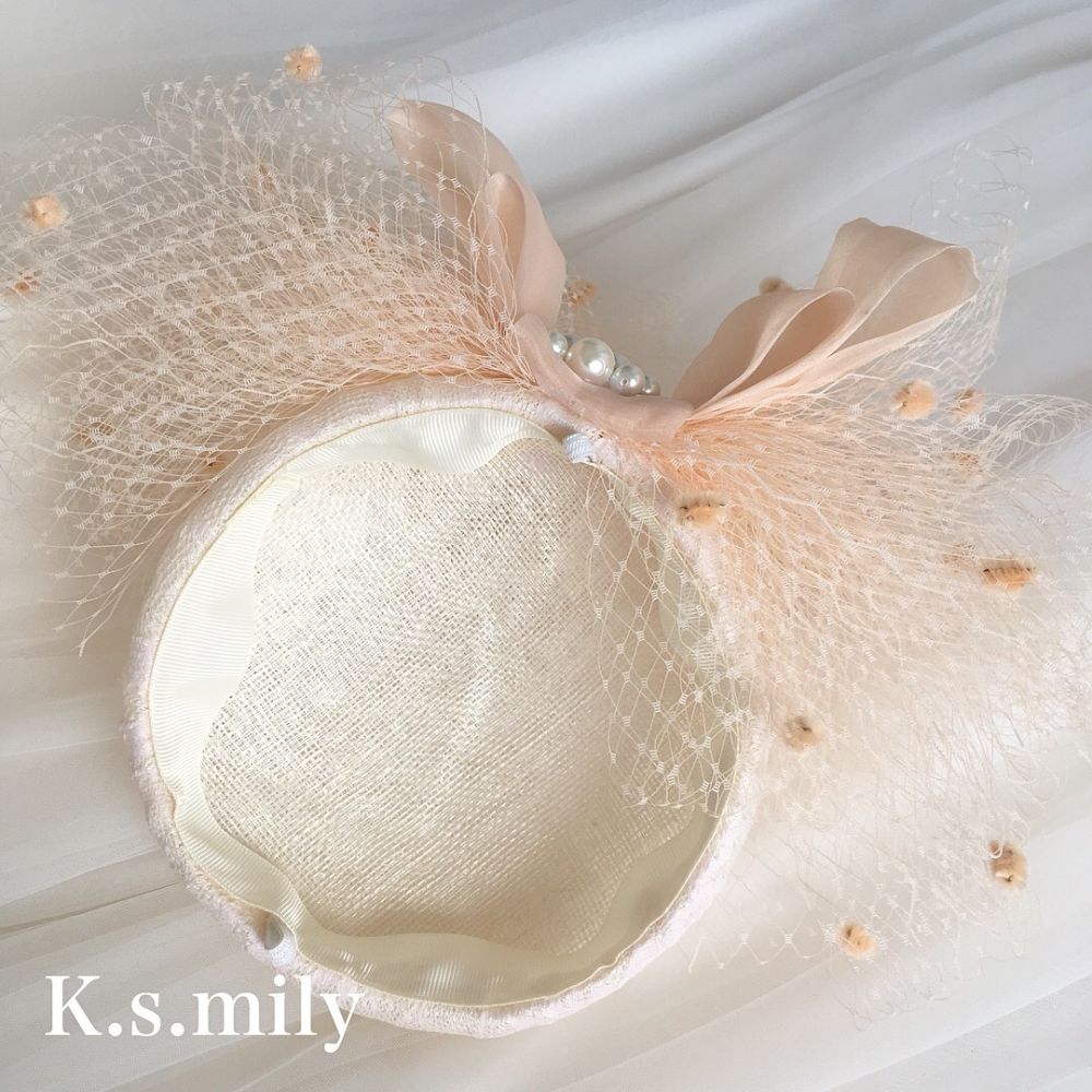 パール チュール リボン アンティーク トーク帽 d7/ブライダルアクセサリー 【結婚式 ヘアアクセサリー】