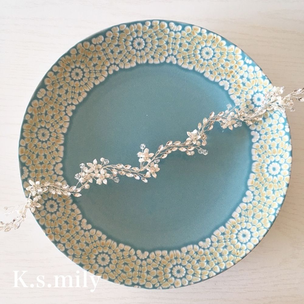 【ヘッドドレス】ブライダルヘッドドレス パール リーフ フラワー 小枝アクセサリー f1 【結婚式 ヘアアクセサリー】