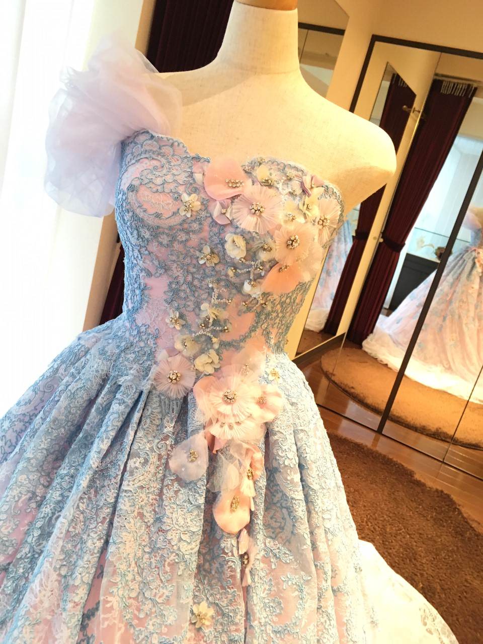 LANVIN en Blueライトブルー×ピンク LB/32659 【結婚式 カラードレス レンタル】