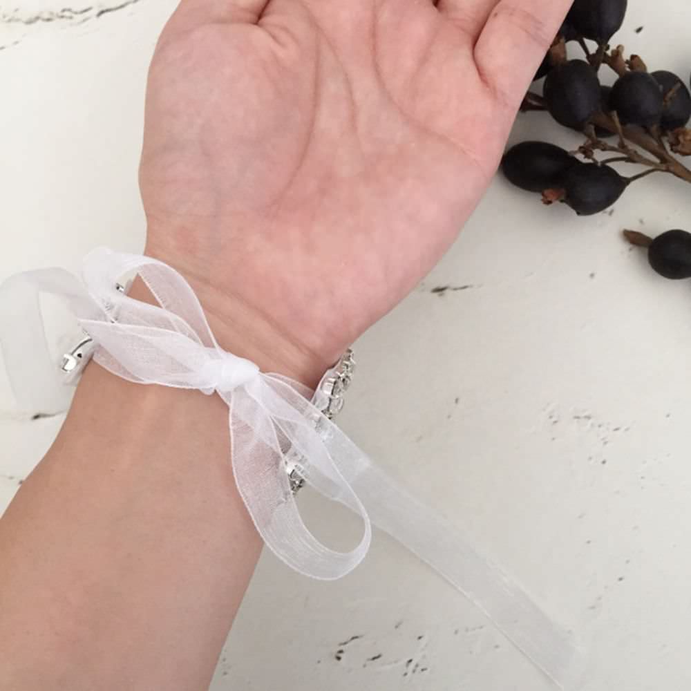 【ブレスレット】bijouビジューリボンブレスレット/アームレット/アンクレット/ブライダルアクセサリー 【結婚式 ブレスレット】