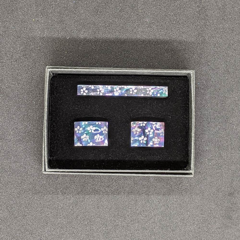 【着物職人手作り 金彩螺鈿ネクタイピン・カフスボタンセット】シルバー Nsplus 19673 【結婚式 カフス タイピン 小物】