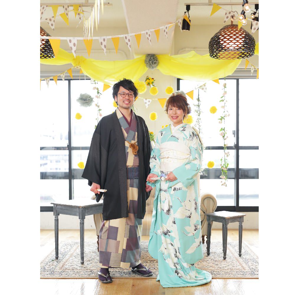 アンティーク復刻振袖 浅葱色地/飛翔鶴 【結婚式 和装 引き振袖 レンタル】