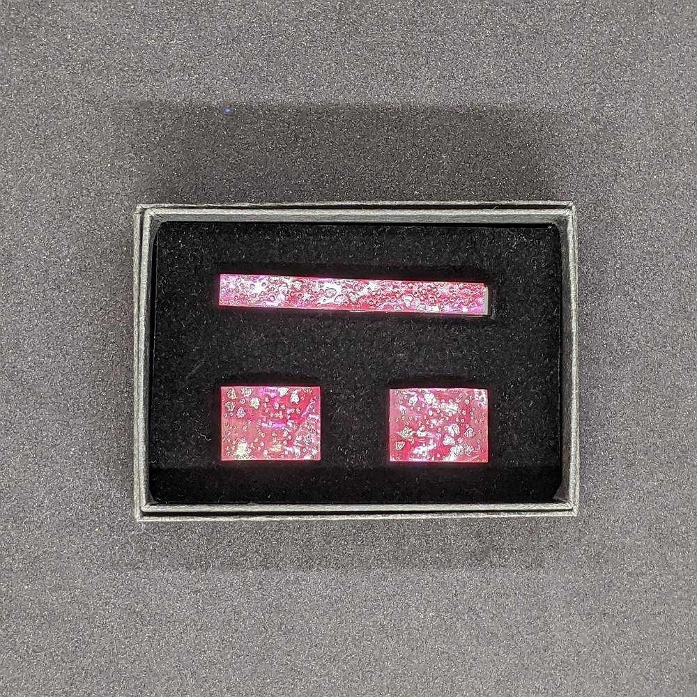 【着物職人手作り 金彩螺鈿ネクタイピン・カフスボタンセット】ピンク Nsplus 19671 【結婚式 カフス タイピン 小物】