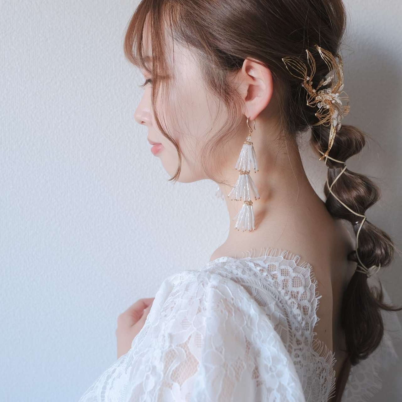 【ピアス】ブライダルピアス タッセル ビーズ ゴールド p6 【結婚式 ピアス イヤリング】