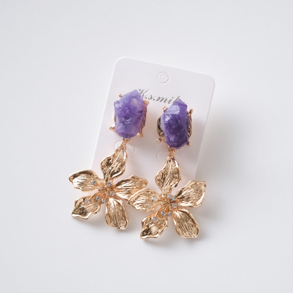 【ピアス】ブライダルピアス アンティークフラワーピアス パープル ゴールド r13 【結婚式 ピアス イヤリング】