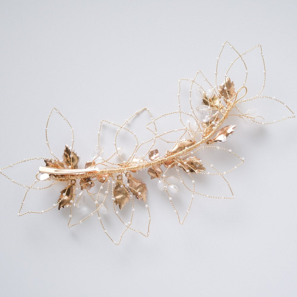 ブライダルヘッドドレス ビジュー リーフ ボンネ ゴールド r22 【結婚式 ヘアアクセサリー】