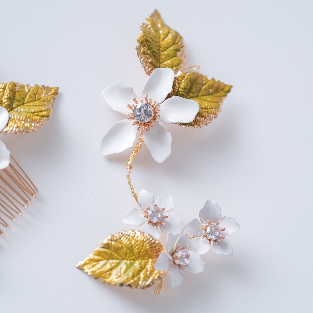 (2点セット) ブライダルヘッドドレス フラワー リーフ コーム r24 【結婚式 ヘアアクセサリー】