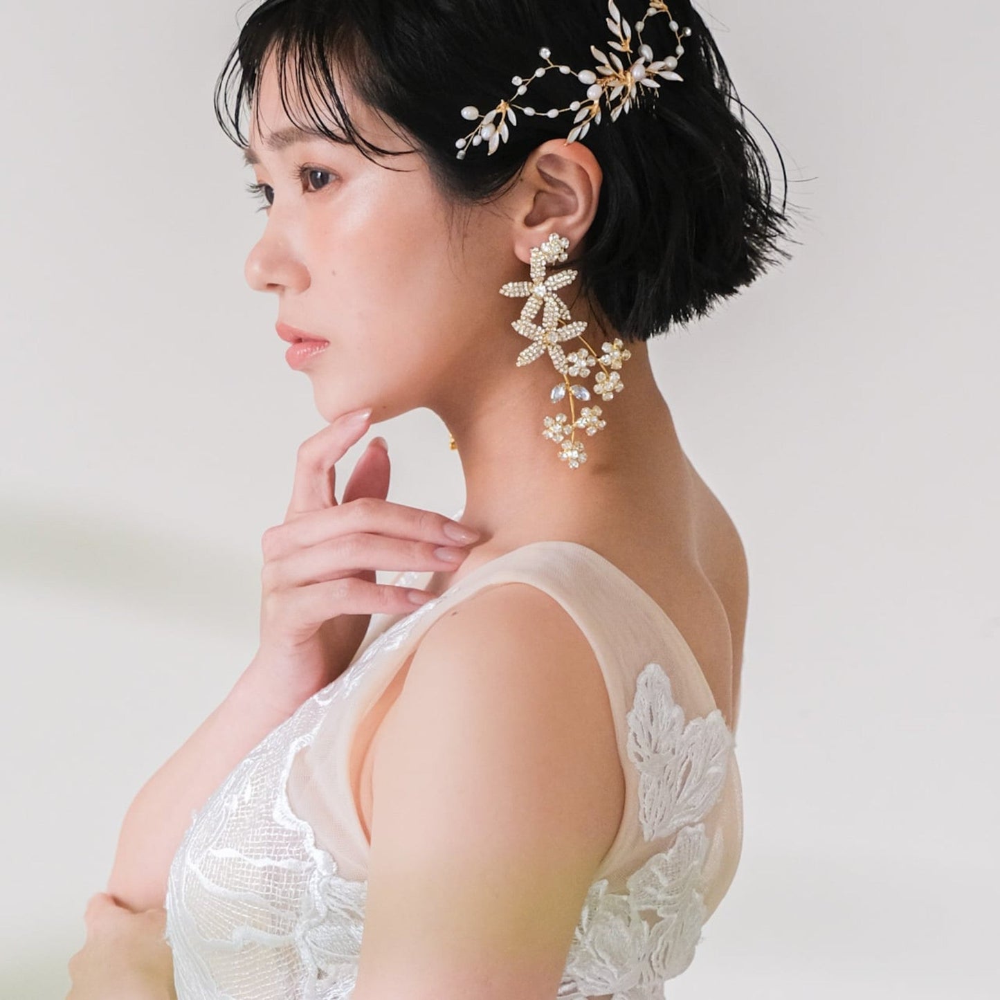 【ピアス】ブライダル ビジュー ロングフラワー ゴールド v6【結婚式 ピアス イヤリング】