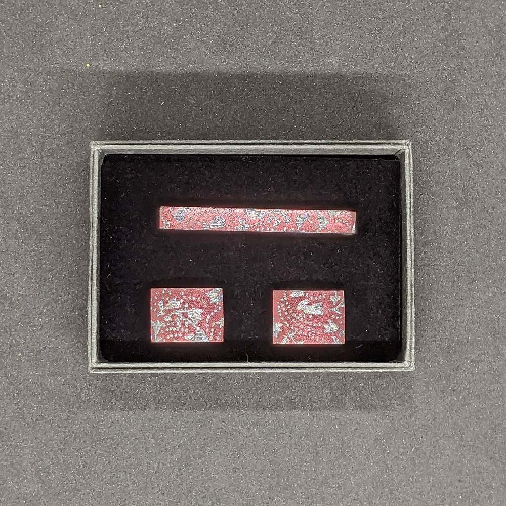 【着物職人手作り 金彩ネクタイピン・カフスボタンセット】ピンク Nsplus 19670 【結婚式 カフス タイピン 小物】