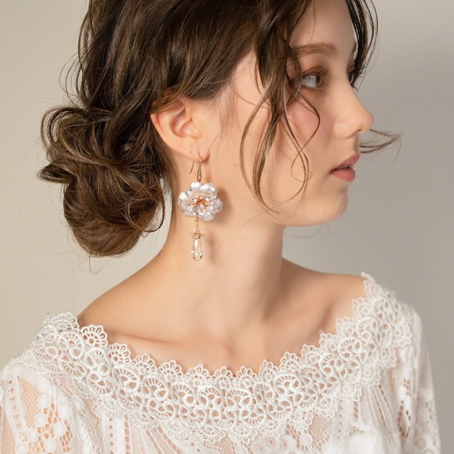 【ピアス】ブライダルピアス ピンクゴールドフラワー クリスタル u7 【結婚式 ピアス イヤリング】
