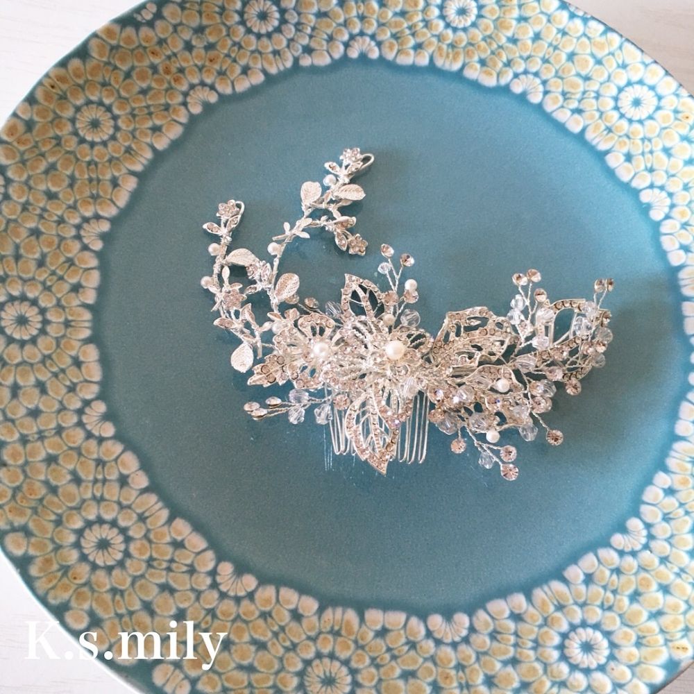 ブライダルヘッドドレス ビジュー リーフ ボンネ a1 【結婚式 ヘアアクセサリー】