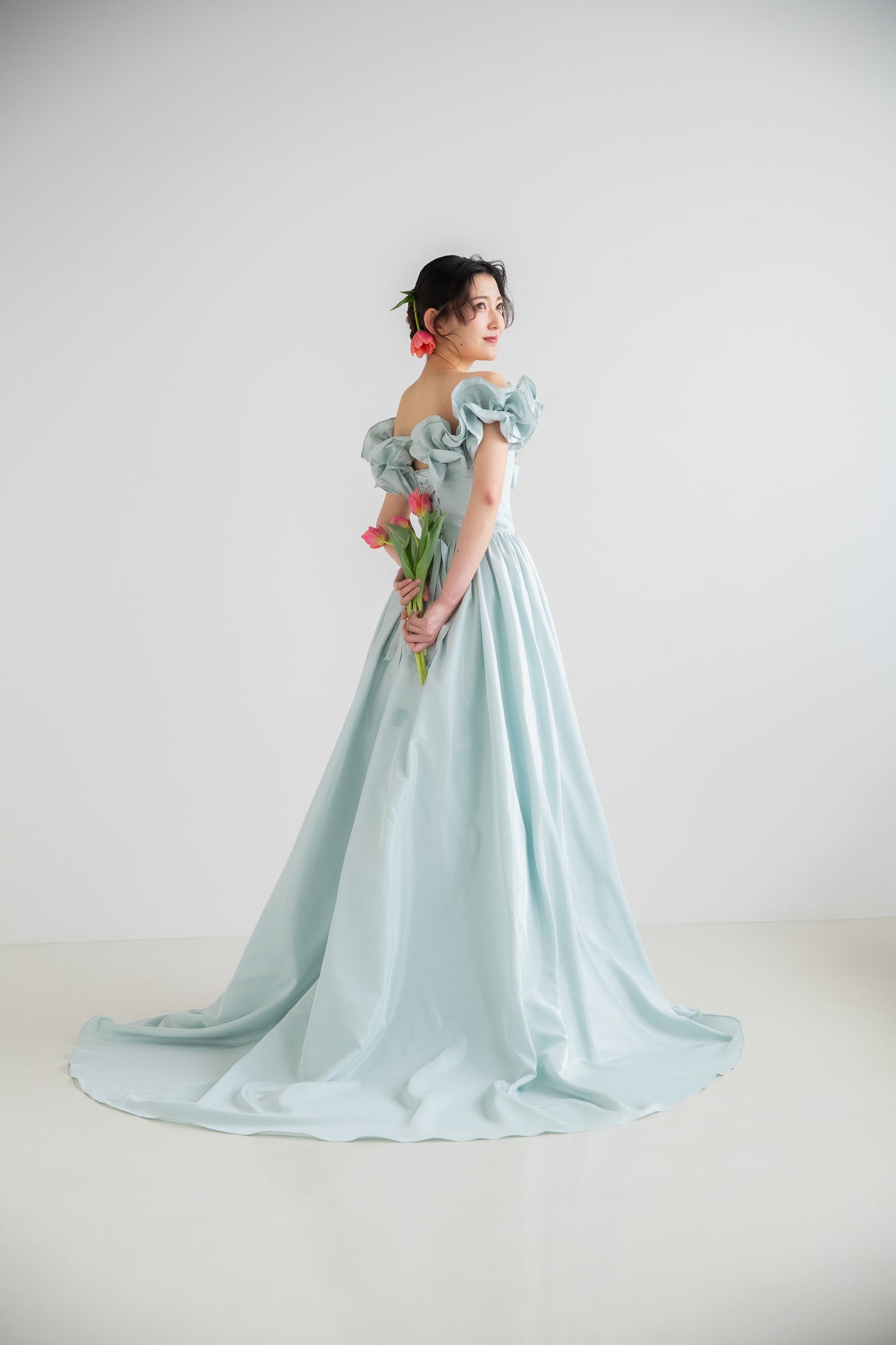 カラードレス/9102447BU/ ブルーカラーオフショルダーAラインドレス 【カラードレス】