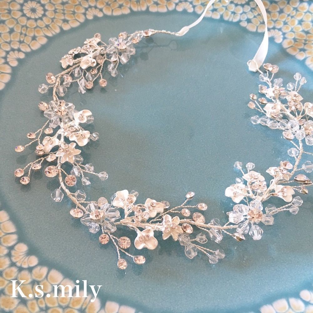 ブライダルヘッドドレス ビジュー リーフ 小枝ヘッドドレス b1 【結婚式 ヘアアクセサリー】