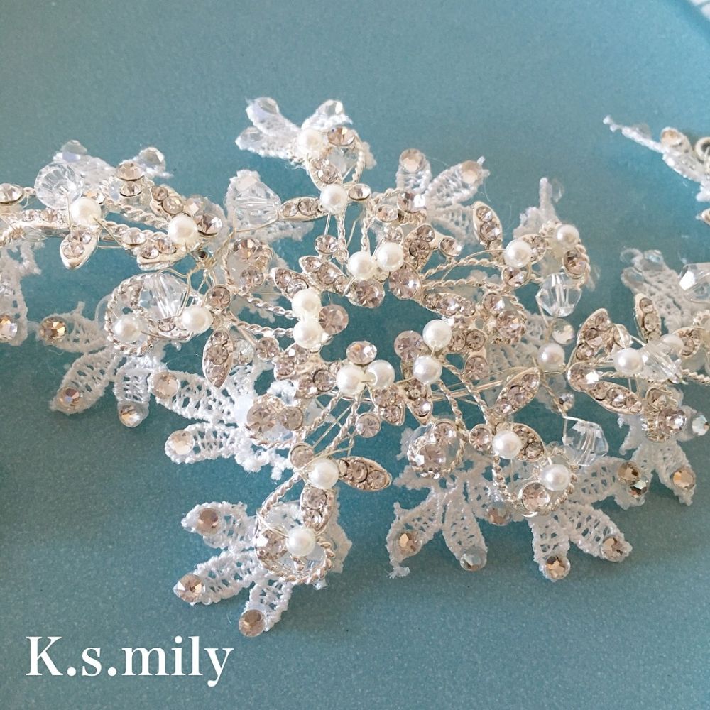 ブライダルヘッドドレス ビジュー レース パール ボンネ b9 【結婚式 ヘアアクセサリー】