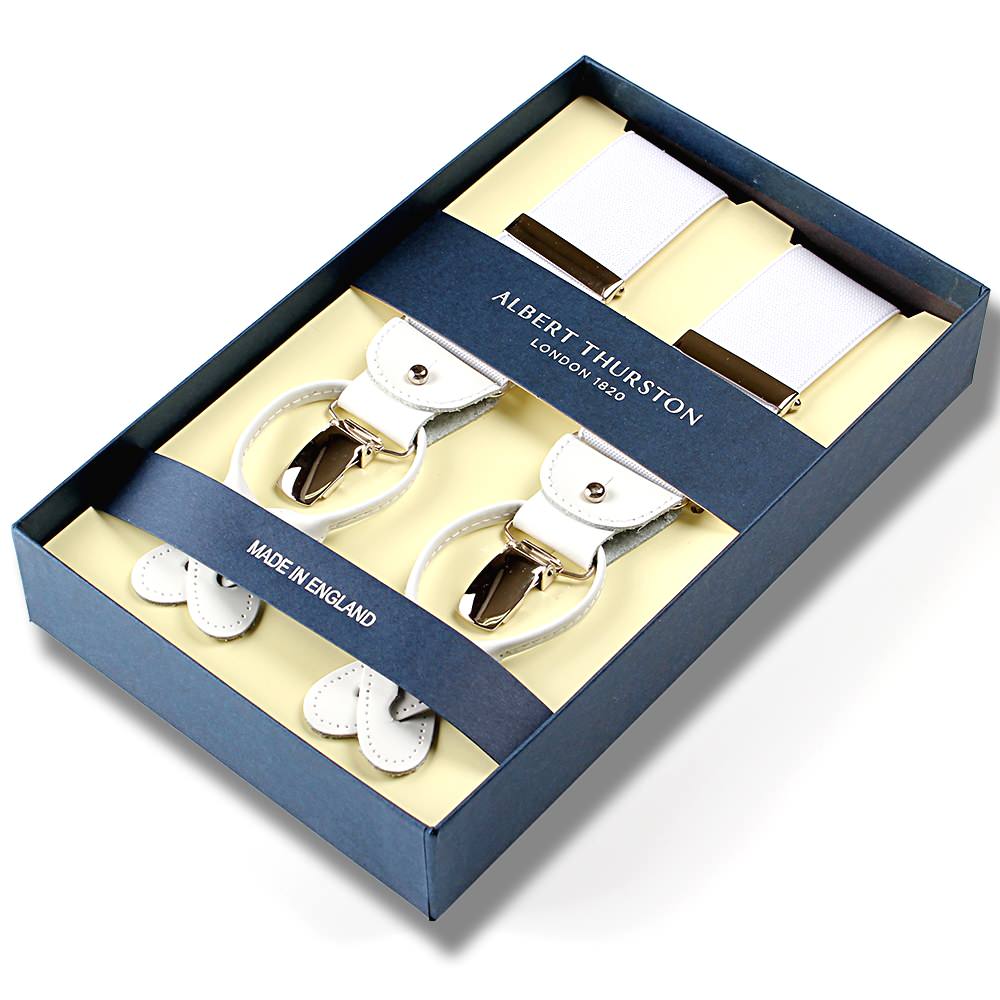 ALBERT THURSTON ( アルバートサーストン ) サスペンダー 2WAY エラスティック 無地 ホワイト 【結婚式 メンズ小物】