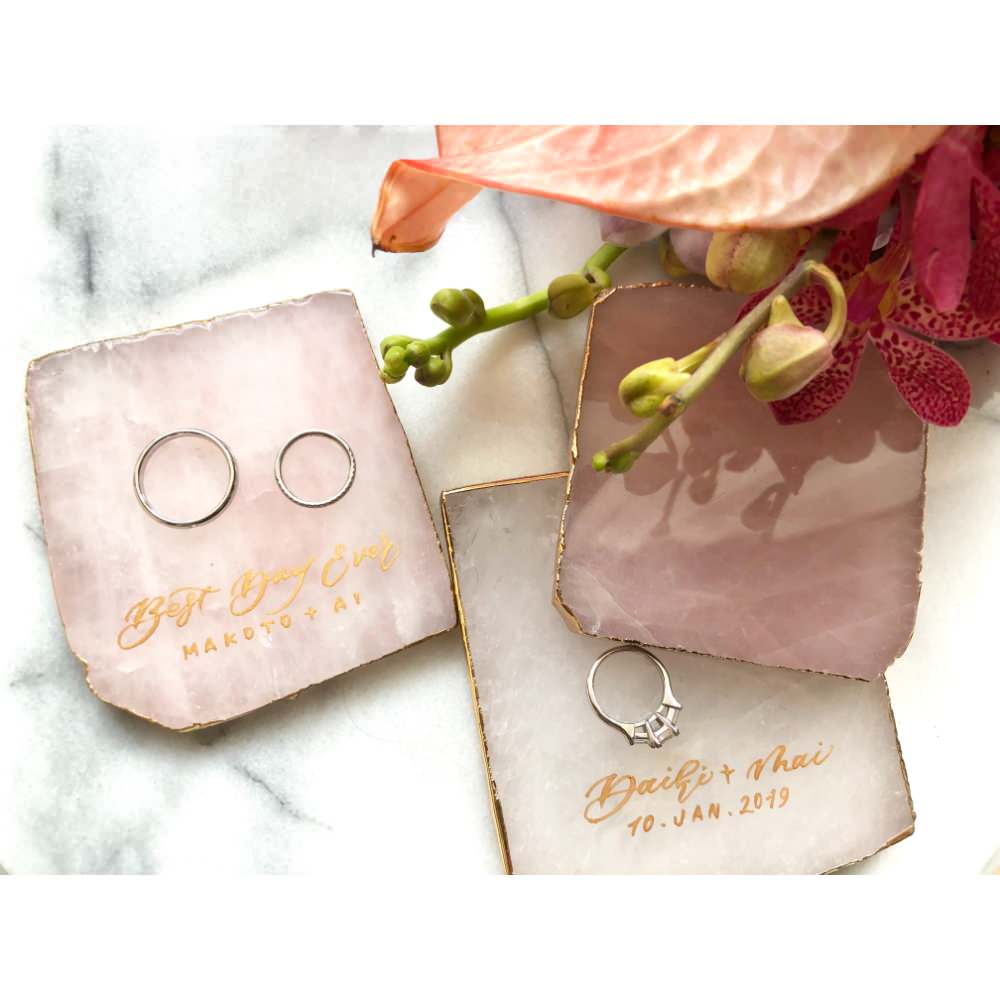 【リングプレート】クォーツ(ピンク/スクエア) 【結婚式 リングピロー】