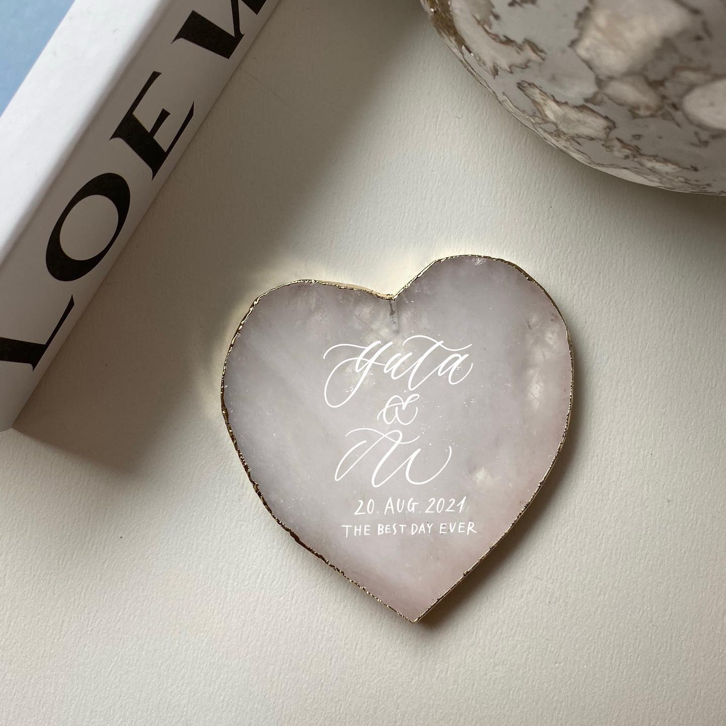 【リングプレート】クォーツ(ピンク/ハート) 【結婚式 リングピロー】