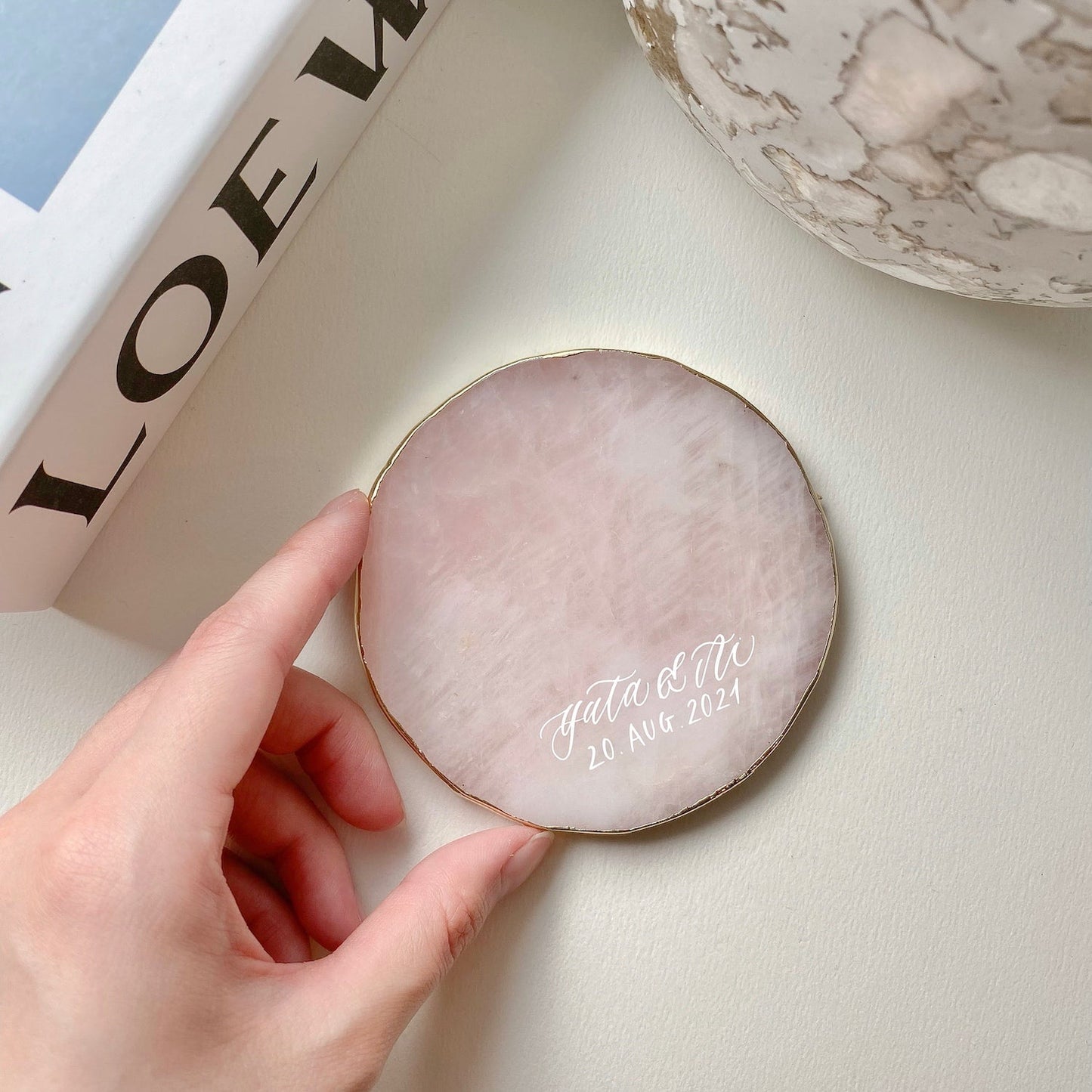 【リングプレート】クォーツ(ピンク/ラウンド) 【結婚式 リングピロー】