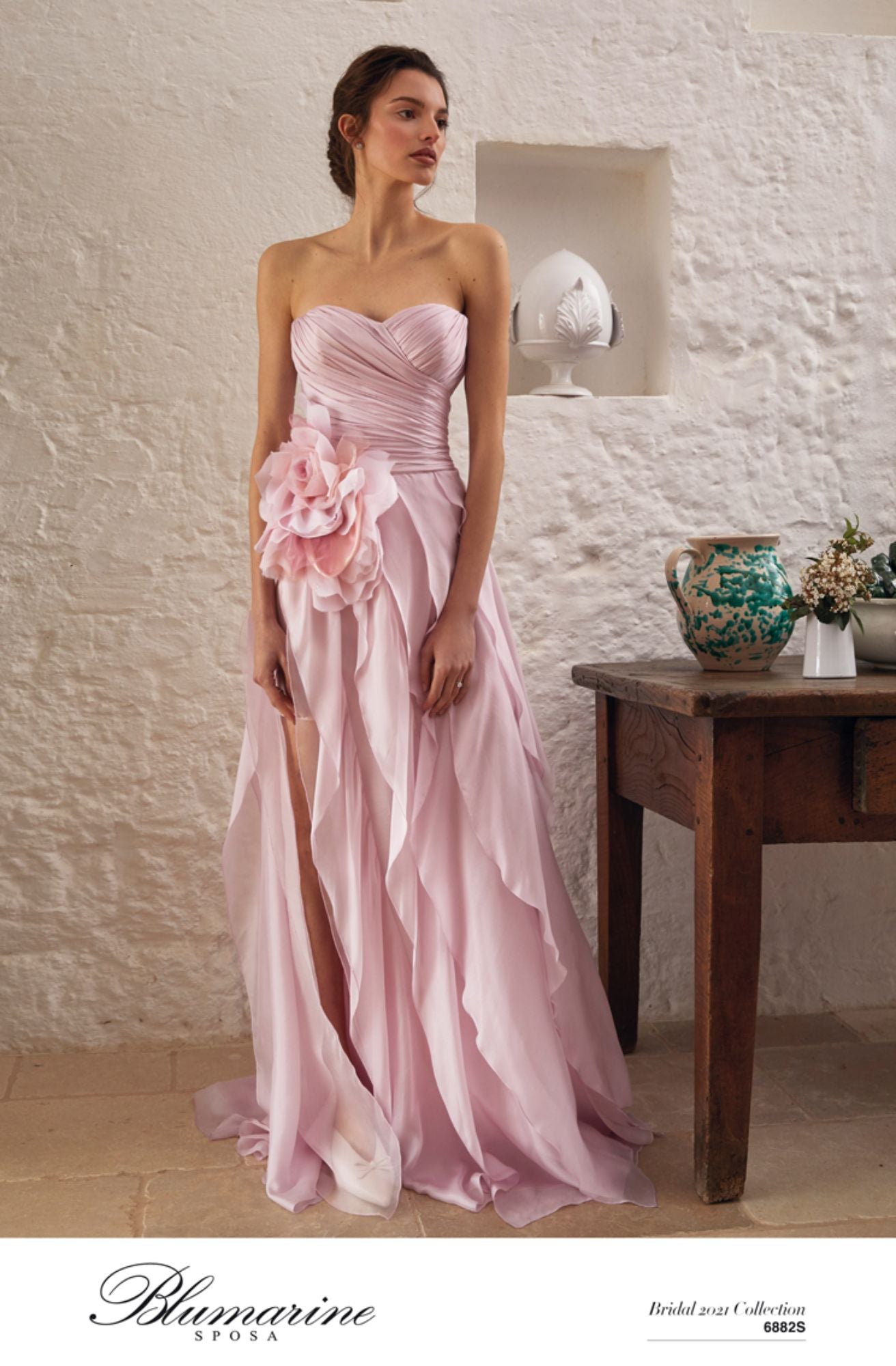 Peony ピオニー【カラードレス】スレンダー ラッフル ピンクドレス 【結婚式 レンタル】