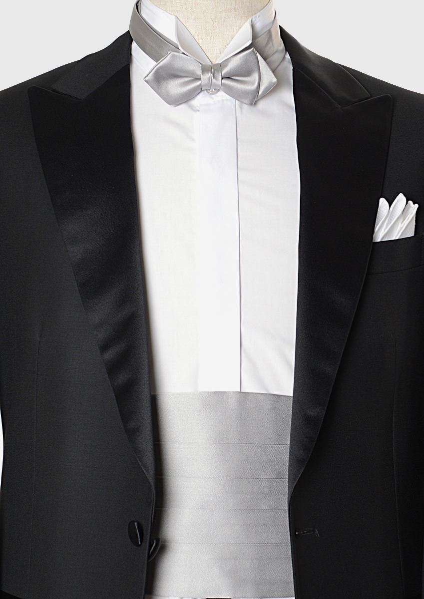 【剣蝶タイ シルバー】高級素材 拝絹地 使用 【結婚式 蝶ネクタイ】