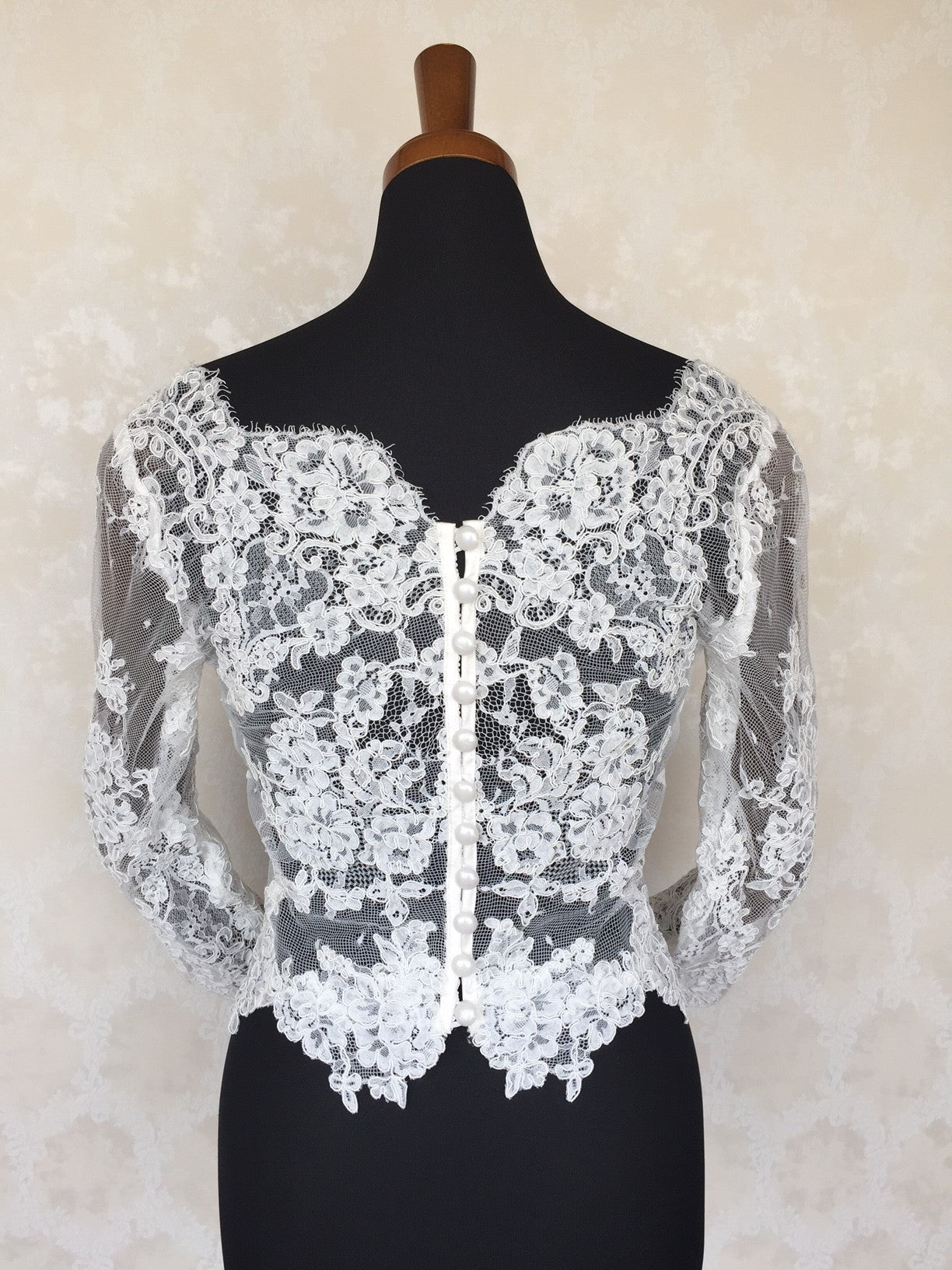 ウェディングドレス用☆七分袖レースボレロ★Vネック 【結婚式 ドレス小物 レンタル】