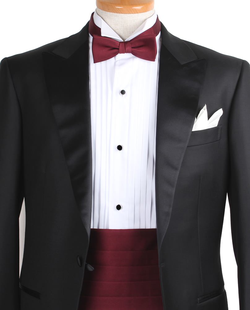 高級素材 拝絹地 を使用 上質な 蝶ネクタイ & カマーバンド セット ワイン 【結婚式 蝶ネクタイ】