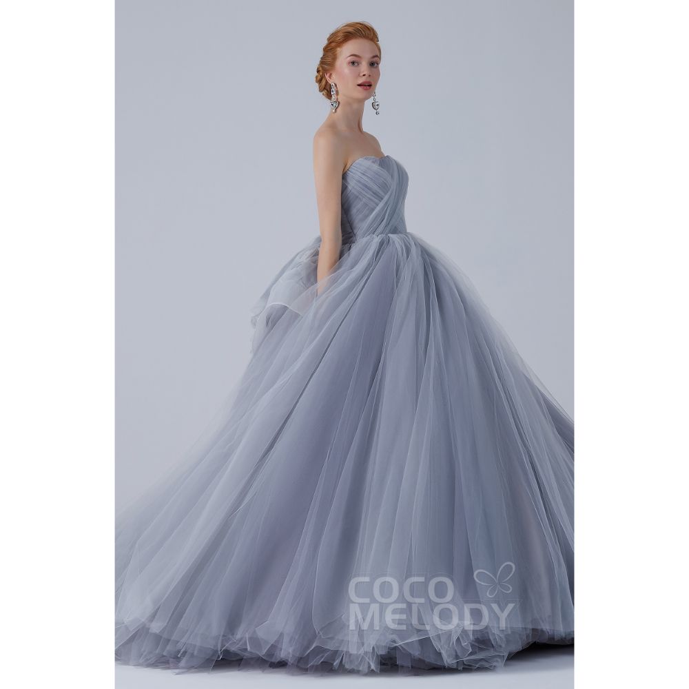 CW2103 プリンセス オフショルダー リボン シルバーグレー カラードレス 【結婚式 カラードレス オーダーメイド】