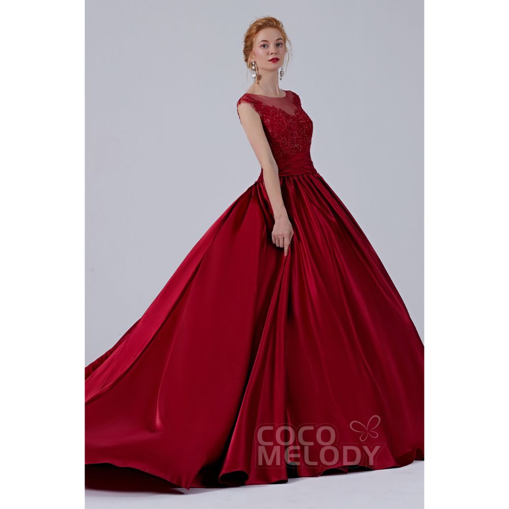 CW2106 プリンセス ボートネック サテン レース カラードレス 【結婚式 カラードレス オーダーメイド】