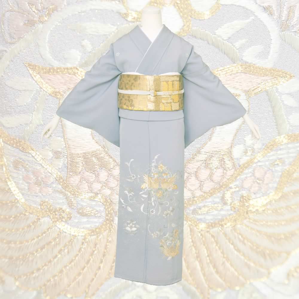 D610色留袖　山口美術織物　総刺繍　花菱　吹き寄せ　縫い紋　正絹着物袷　極美品 山口美術織物】色留袖F-01-c 【結婚式 訪問着 色留袖 レンタル