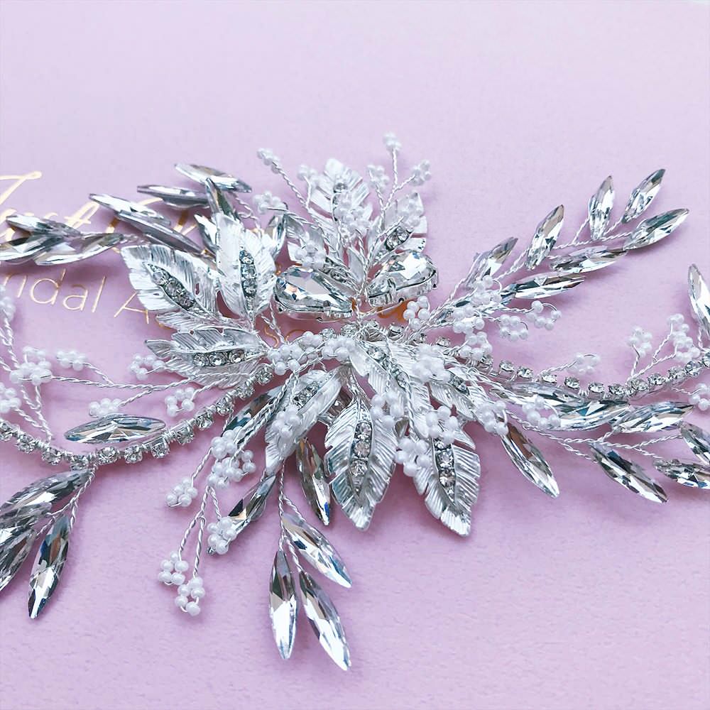 【ヘッドドレス】パールとクリスタルの小枝ヘッドドレス/ブライダルアクセサリー 【結婚式 ヘアアクセサリー】