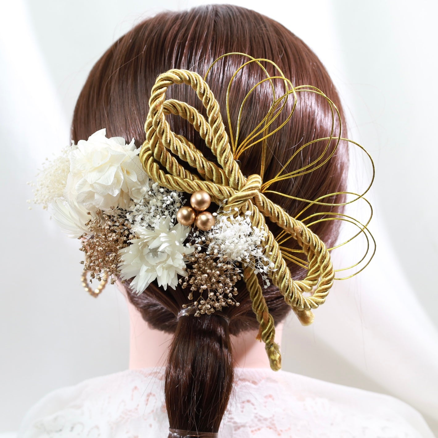 髪飾り ノワ【ヘアアクセサリー 花 ドライフラワー プリザーブド 水引 紐】 【結婚式 和装 アクセサリー】