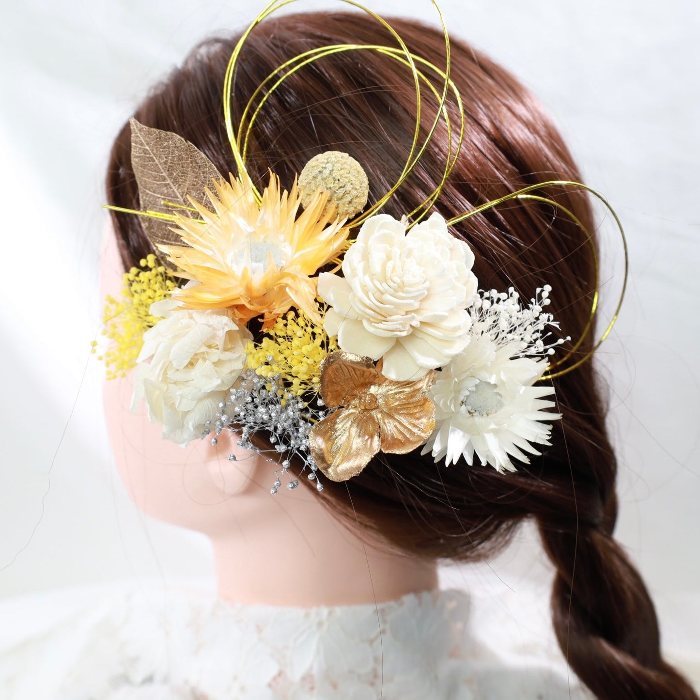 髪飾り オレヌ【ヘアアクセサリー 花 ドライフラワー プリザーブド 水引 紐】 【結婚式 ヘアアクセサリー】