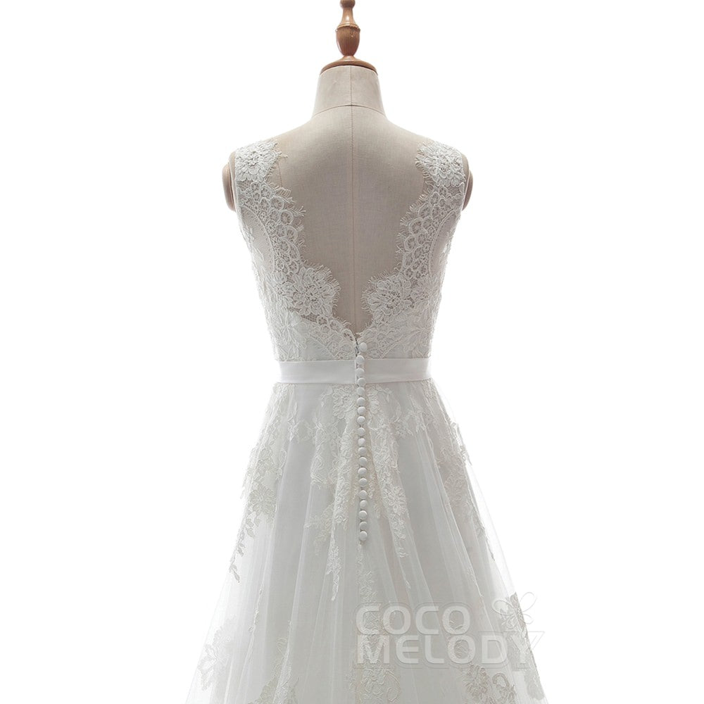 LD5039 ソフトチュール Vネック バックレス スレンダーライン ウェディングドレス 【ウェディングドレス オーダーメイド】