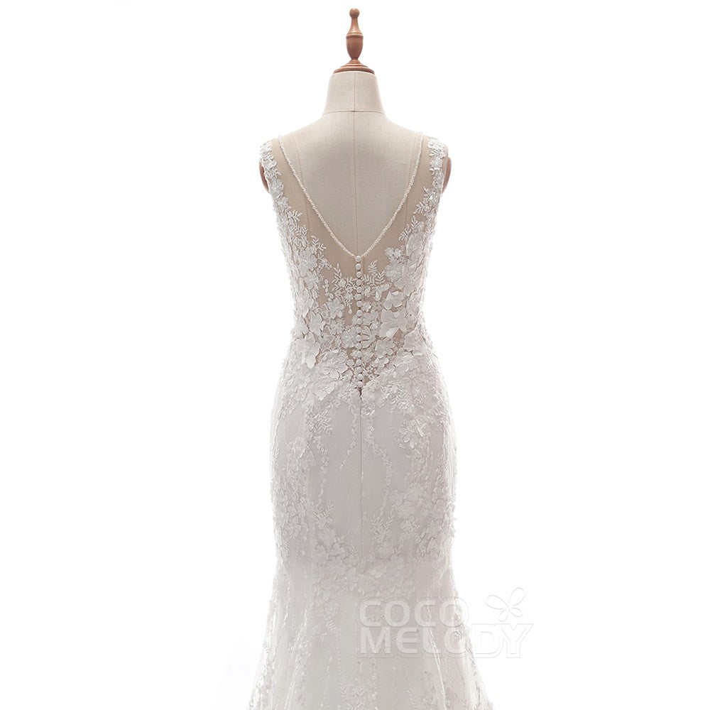 LD5058 レース Vネック ウェディングドレス 【ウェディングドレス オーダーメイド】