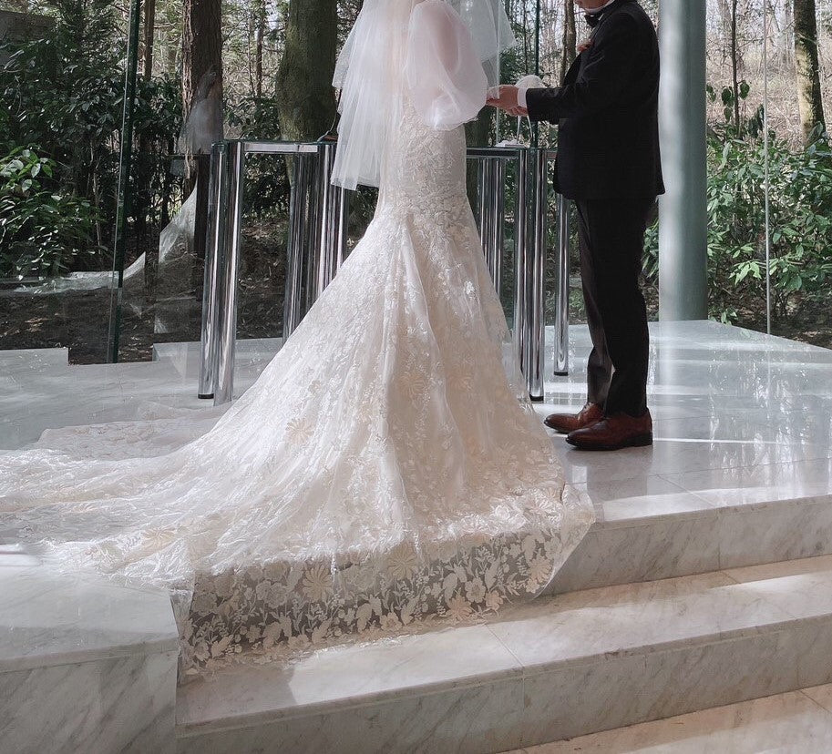 取り外しパフスリーブレースキャミドレス 【ウェディングドレス オーダーメイド】