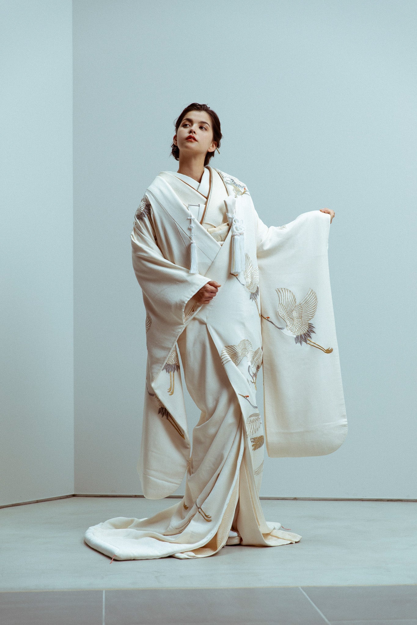 ちりめん鶴飛鶴【結婚式 和装 白無垢 レンタル】