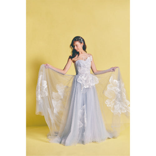 FloraCeleste フローラチェレステ【カラードレス 】水色ドレスフラワーモチーフAライン 【結婚式 レンタル】
