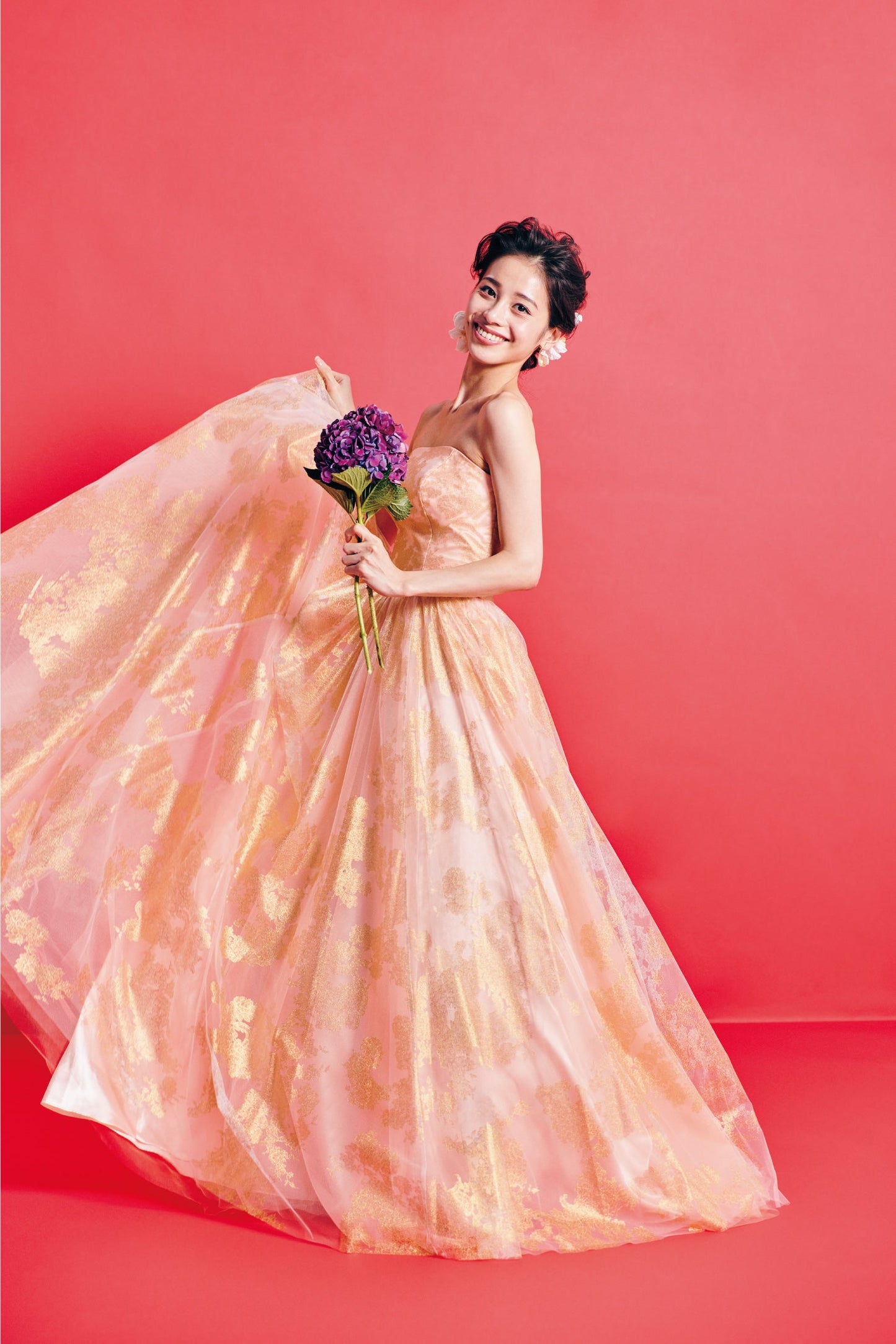 Ange アンジェ【カラードレス】箔オレンジ チュール Aラインドレス 【結婚式 レンタル】