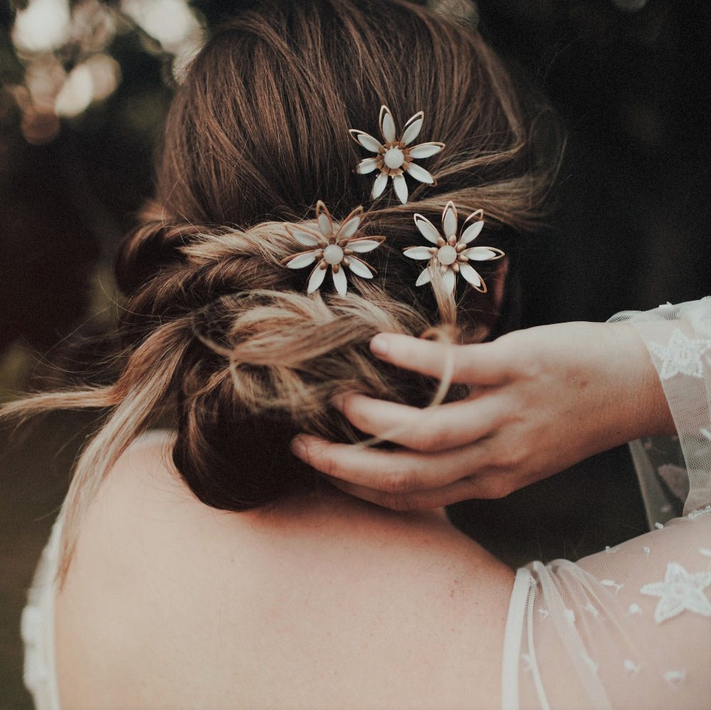 【ヘッドドレス】デイジーフラワーピン 3set/ブライダルアクセサリー 【結婚式 ヘアアクセサリー】