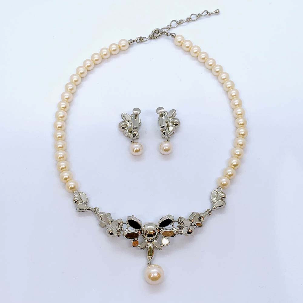 ベーシックなウェディングアクセサリー ネックレス・イヤリングセット/ブライダルアクセサリー 【結婚式 アクセサリーセット】