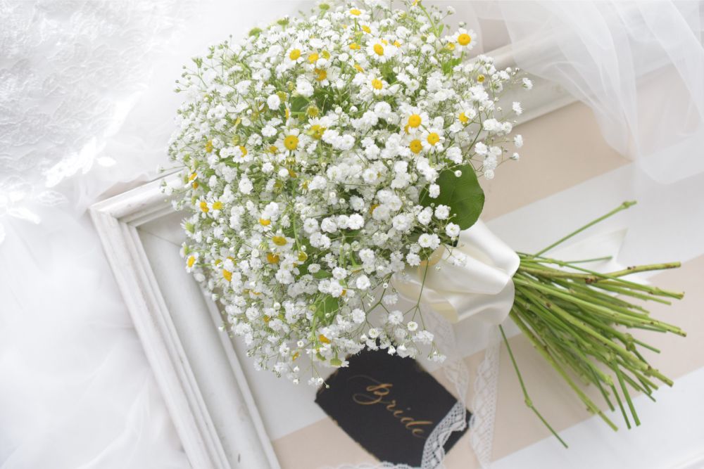 【生花】いつの時代も大人気! カスミソウブーケ 【結婚式 フラワー 生花 ブーケ ブートニア】