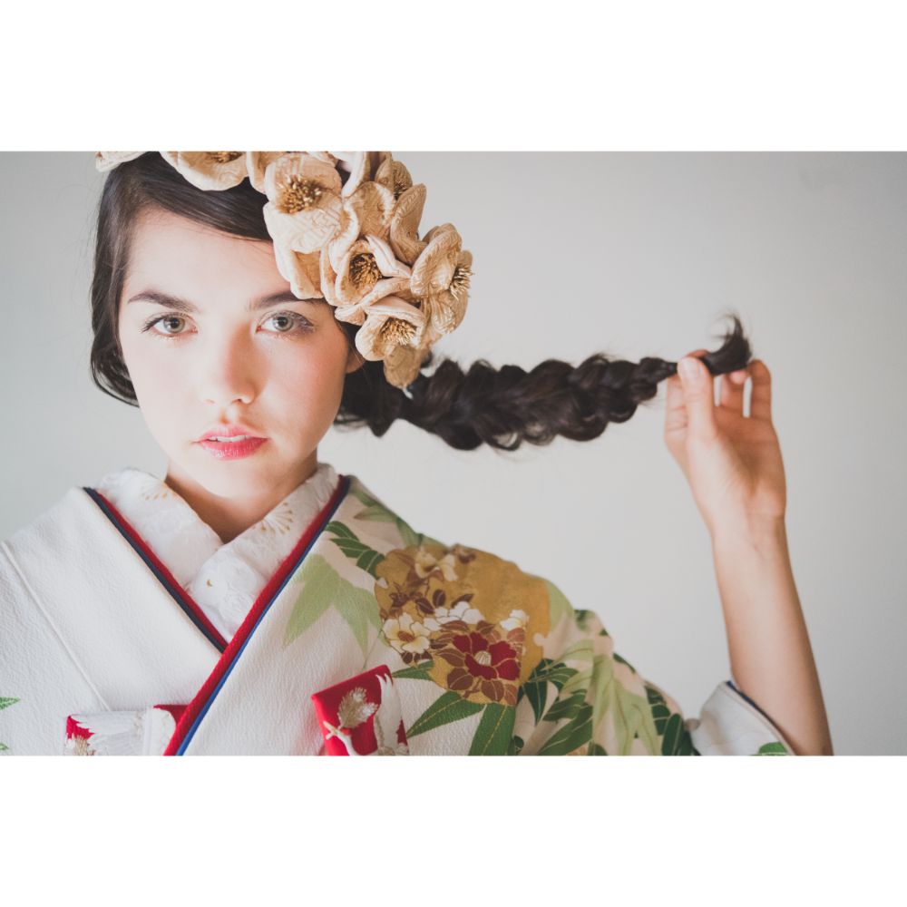 笹の葉に南天 【結婚式 和装 引き振袖 レンタル】