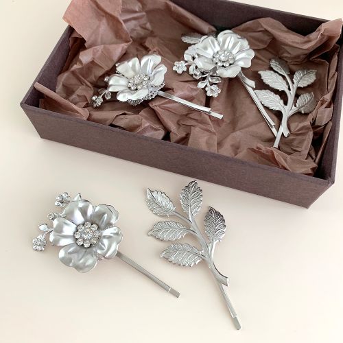 リーフ&フラワーピンセット【シルバー】ブライダルアクセサリー 【結婚式 ヘアアクセサリー】
