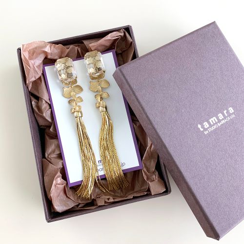 草花とメタルタッセルのピアス【ゴールド】ブライダルアクセサリー 【結婚式 ピアス イヤリング】