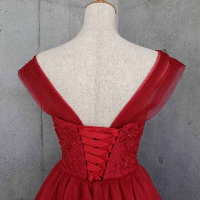 カラードレス オフショルダーパーツ 赤 レッド(チュール) 【結婚式 ドレス小物 レンタル】
