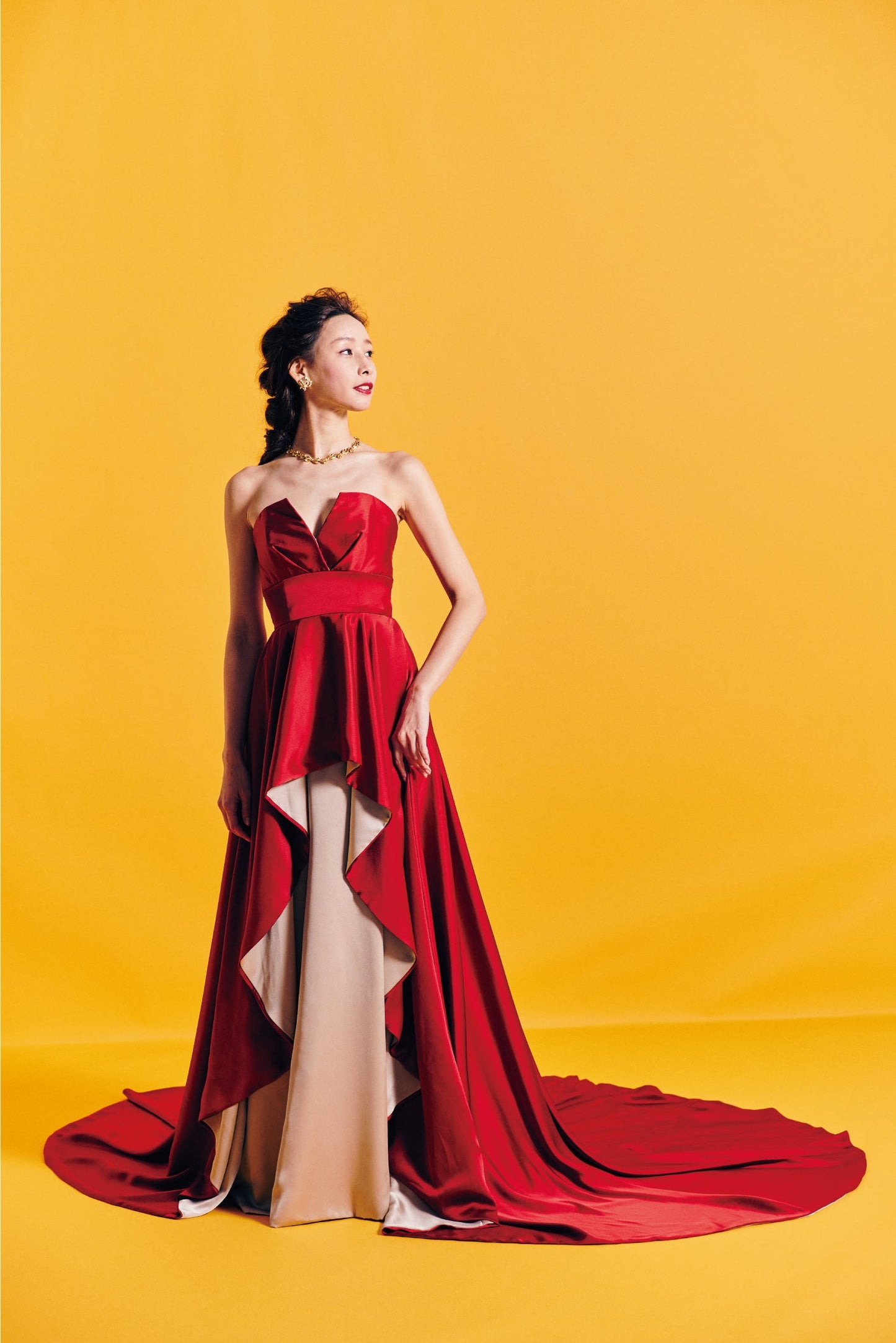 Rufina ルフィナ【カラードレス】サテン バイカラー レッド Aライン 【結婚式 レンタル】