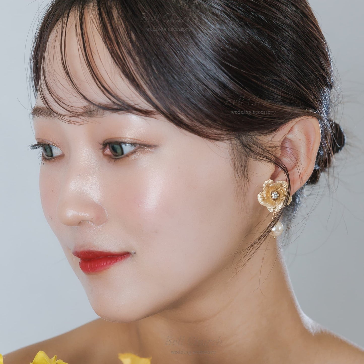 ウエディング ピアス イヤリング|ニッケルフリー ストーン メタル フラワー パール チタンポスト ドロップピアス|ゴールド(BC-E134)【結婚式 アクセサリー ピアス イヤリング】