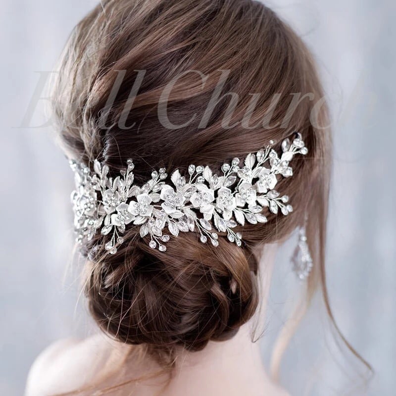 ヘッドドレス フラワーリーフ ビジュー シルバー (BC-H15)|ウェディングアクセサリー【結婚式 アクセサリー ヘッドドレス ヘアアクセサリー】