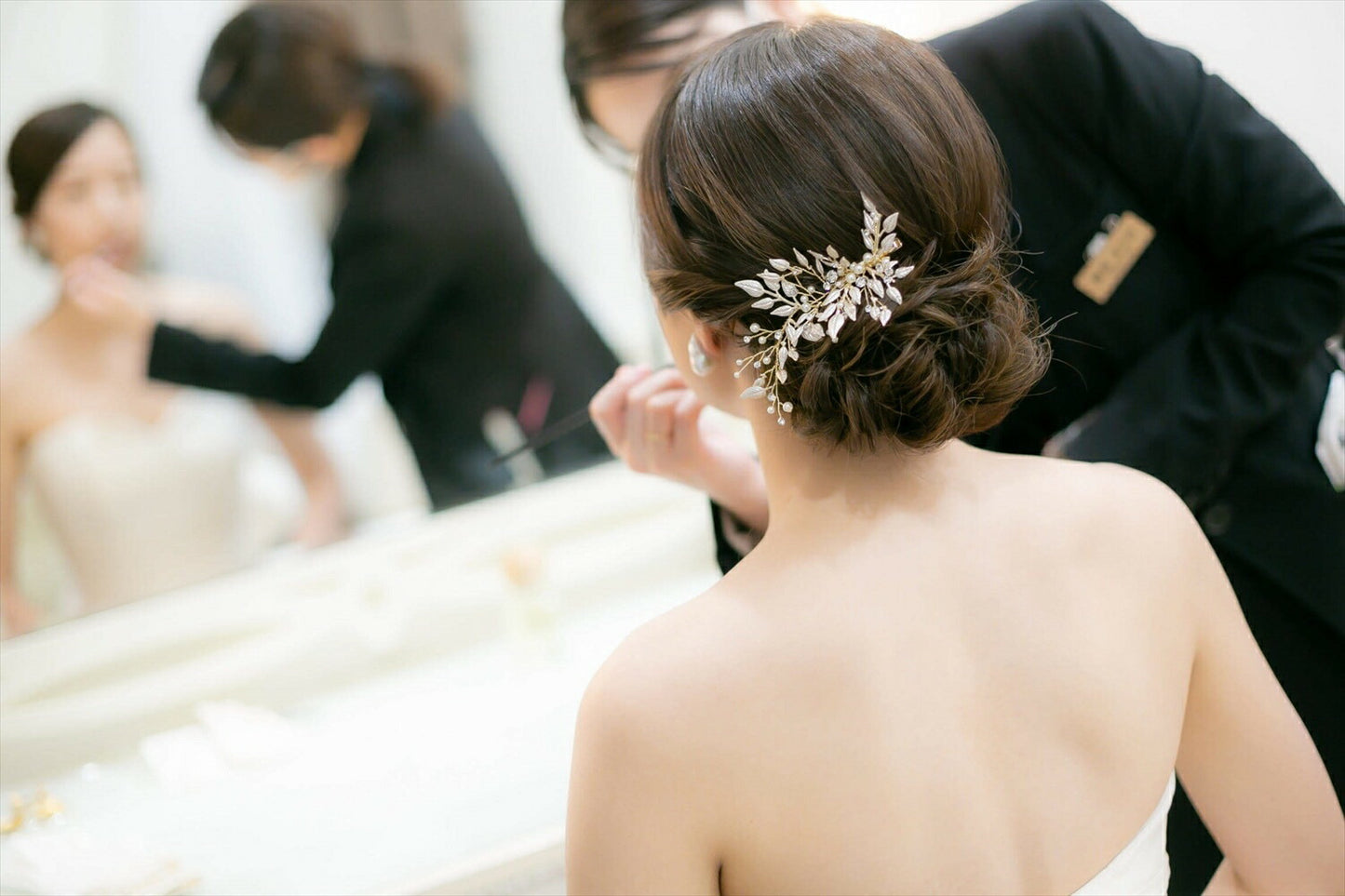 ヘッドドレス パール リーフチャーム シルバー (BC-H20)|ウェディングアクセサリー【結婚式 アクセサリー ヘッドドレス ヘアアクセサリー】